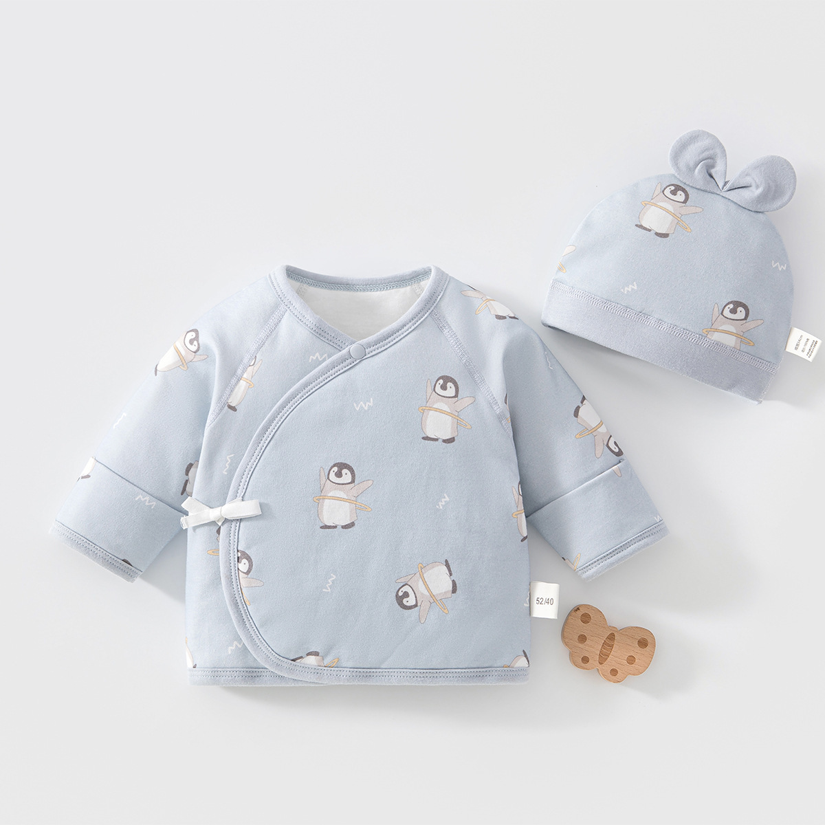 Newborn Baby Half-Back Coat, Warm Quilted Cotton Underwear, Pure Cotton Autumn and Winter Thin Cotton Kimono, Baby Top with Free Hat