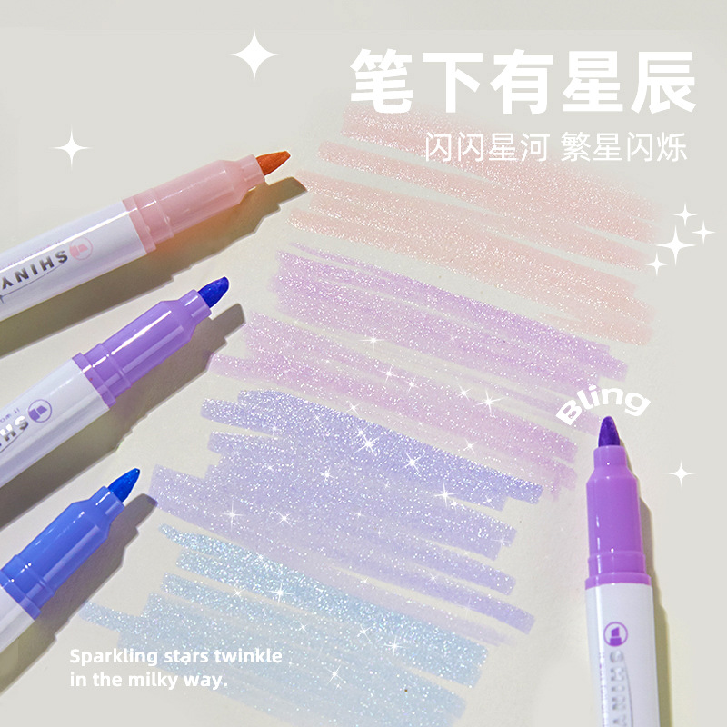 Soft Eye protection Fluorescent pen student Emphasis PDA Fluorescent marking pen colour Glitter powder Marker pen girl student