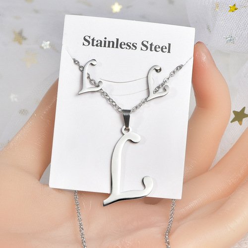 Ins Cross-border Foreign Trade Stainless Steel 26 English Letter Colorfast Charm Earrings Titanium Steel Accessory Set