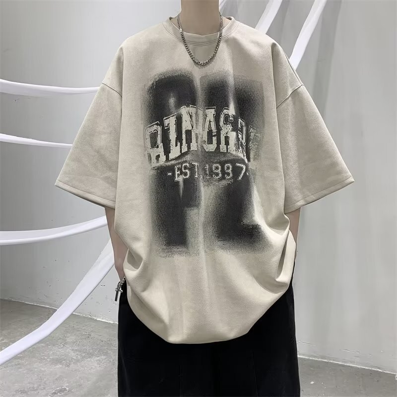 Short-sleeved T-shirt men's summer European and American fashion brand trendy half sleeve American high street oversize plus size crew neck half sleeve