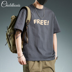 ヘビーウェイトTシャツ、ゆったりとした半袖、快適でカジュアルなプリント、トレンディなメンズ夏のシンプルなコットンシャツ、多用途
