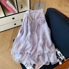女性用の高級社交界の女性のアウターウェアの実物写真、夏の新しいスタイルのビーズ細身のホルターネックシャツ