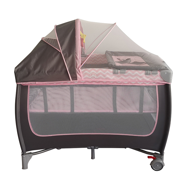 Cama de bebé con mosquiteros, cama de juego móvil, cama plegable multifuncional con mesa de pañales, cama para bebés sin instalación image 5