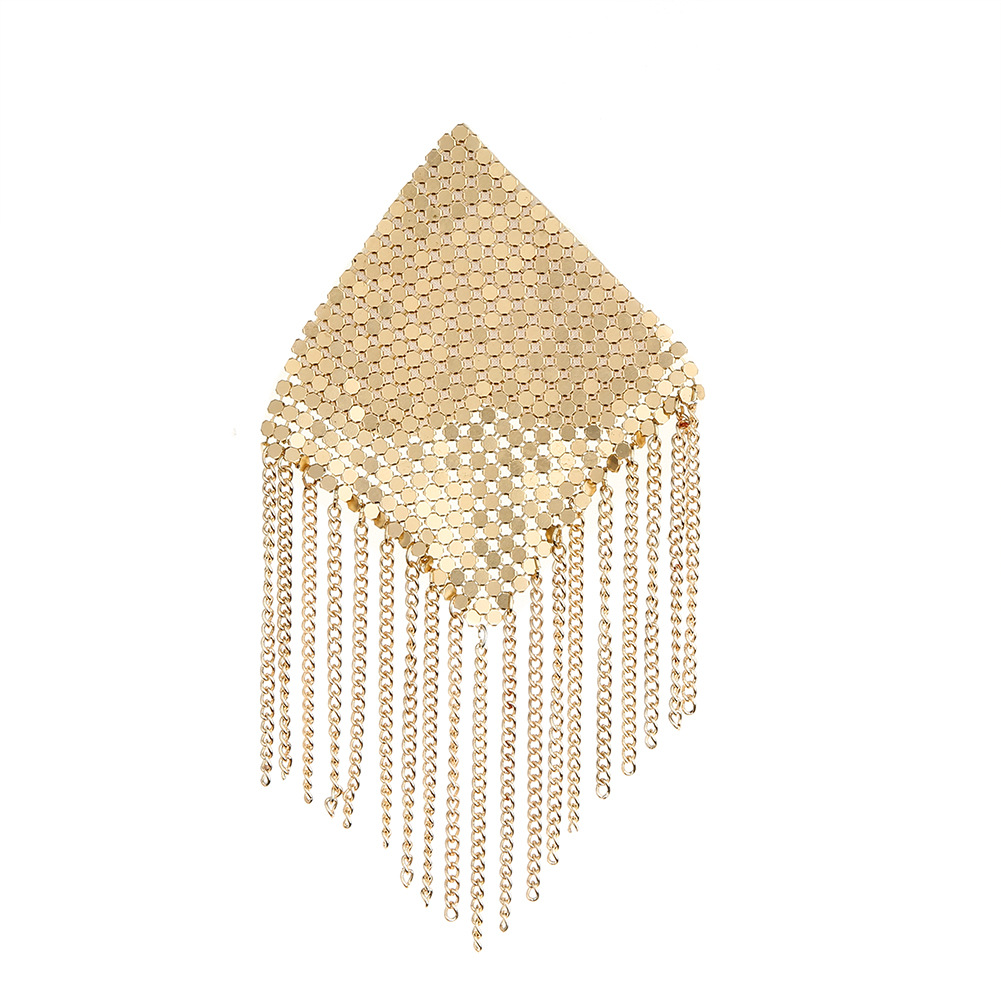 Cadena corporal de estilo europeo y americano, moderna y a la moda, con borlas, parche metálico antiexposición para el pecho para vestidos, realce de busto discreto, cadena para pezones con pedrería.