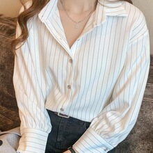 秋季职业衬衣2025袖雪纺上衣条纹衬衫新款轻熟复古女设计感小众长