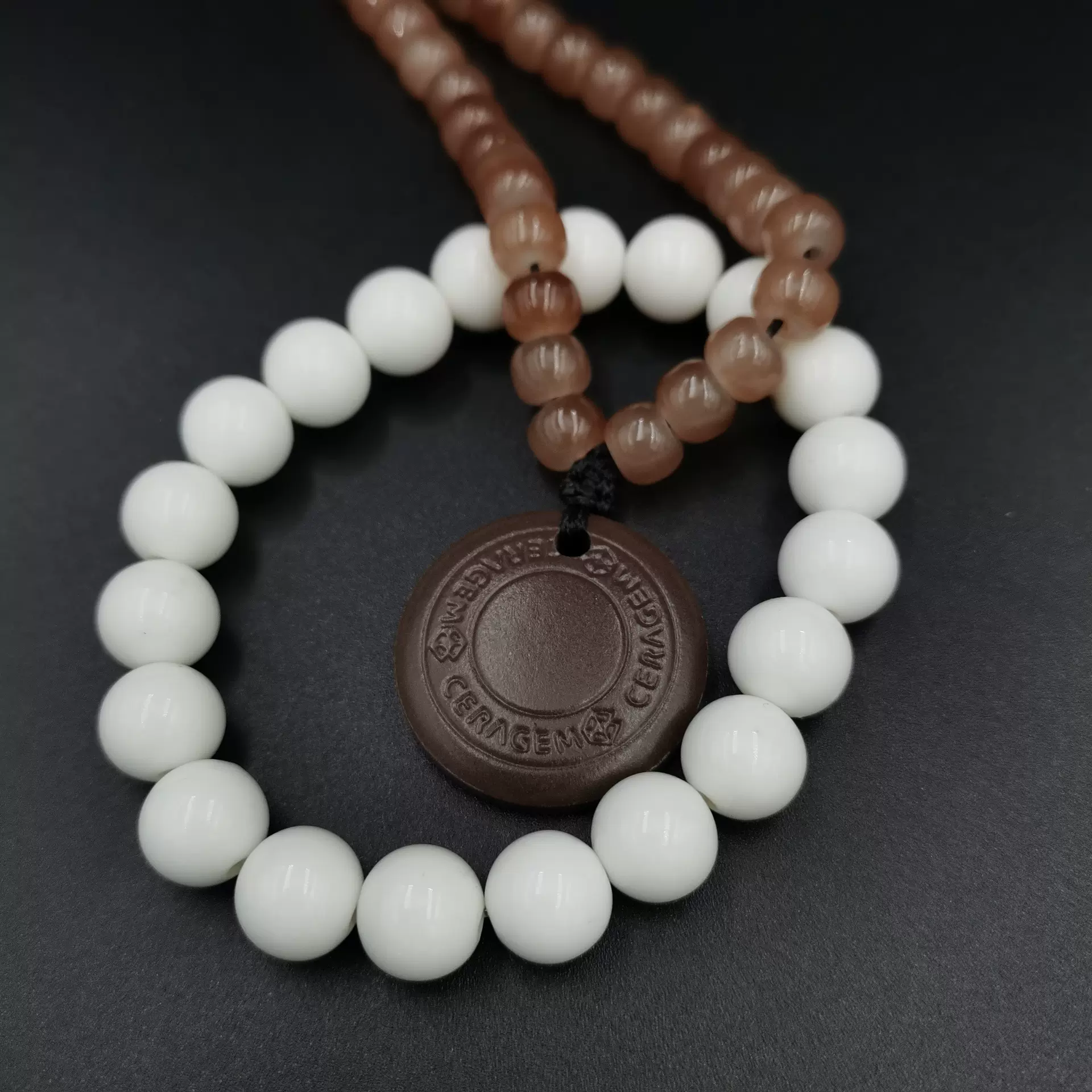 白色锗石手串电气石吊坠30mm项链民族风手链项链托玛琳