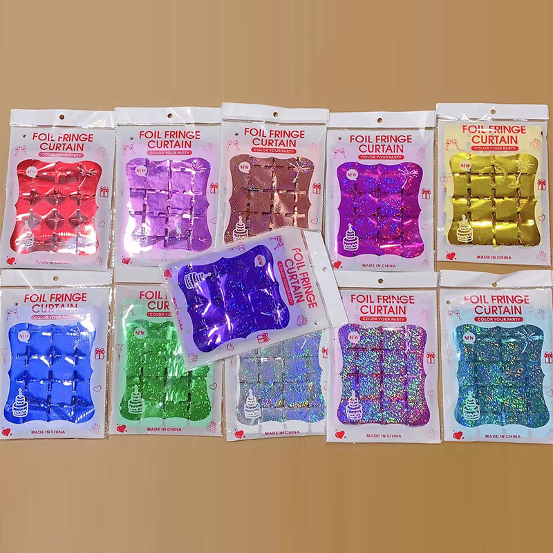 Láser cuadrado lluvia cortina de seda fiesta de cumpleaños decoración Fondo escena diseño lluvia seda puerta cortina regalo tienda fábrica al por mayor