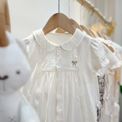 2025 半袖幼児女の子子供服女の子夏スタイル人形襟パフスリーブジャンプスーツ
