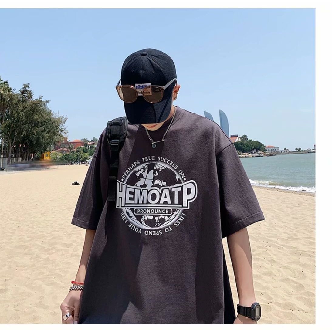 Carta de manga corta de los hombres de verano ins Marca de moda Hong Kong estilo camiseta suelta simple ropa de todo fósforo estilo Harajuku moda media manga