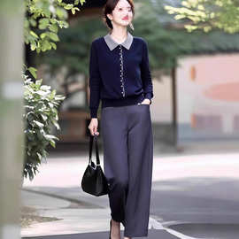 2025新款秋冬女装短款POLO领假开衫毛衣宽松针织打底衫图片色均码