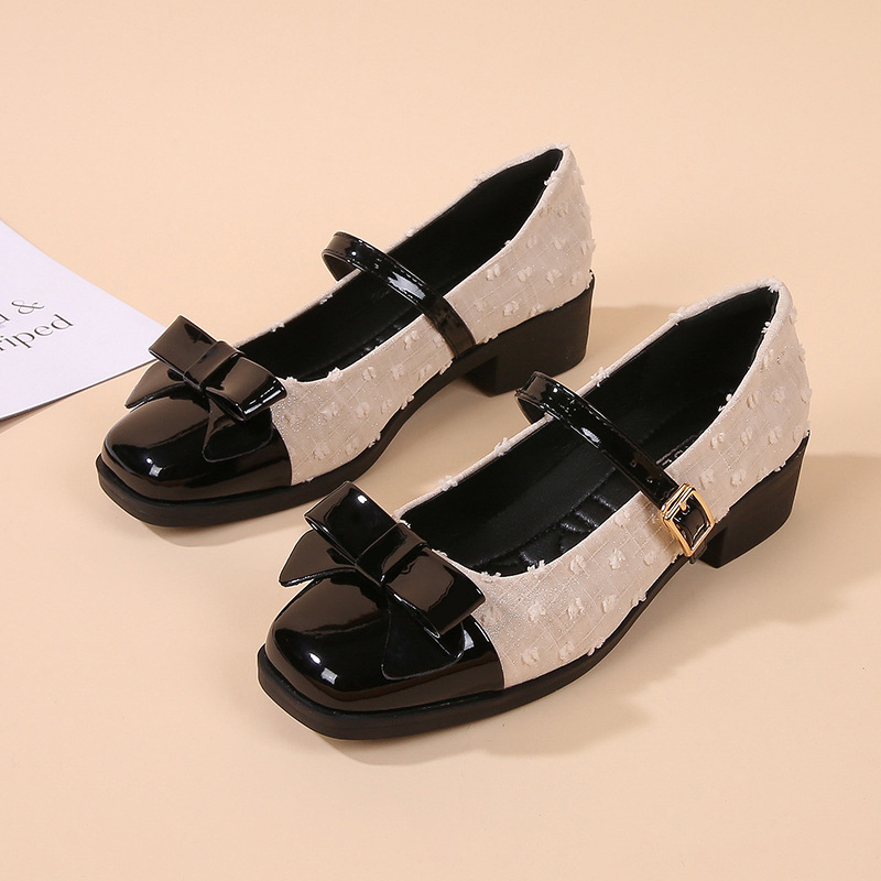 2026 New Sole Soft Leather Bow Mid-Heel Single To Match Dress Vintage French Mary Jane Women's Shoes Spring_vogvips.com