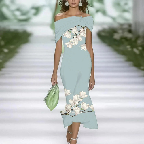 2025 European and American Independent Online Store: SHEIN Elegant Print Long Dress for Office, Parties, and Vacation Looks