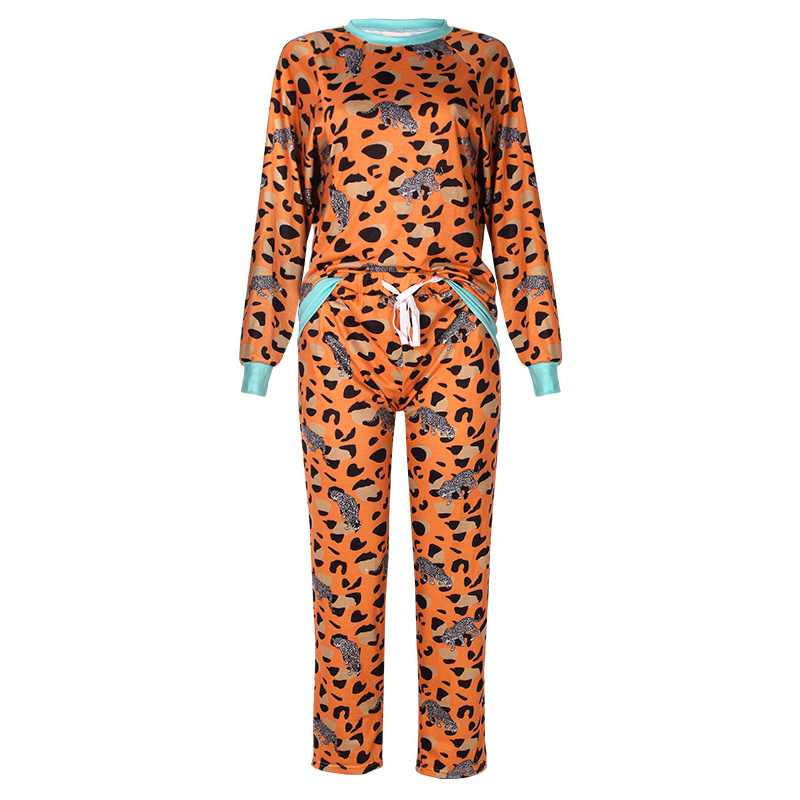 leopard print long-sleeved tops & pants casual pajamas  NSZH55701