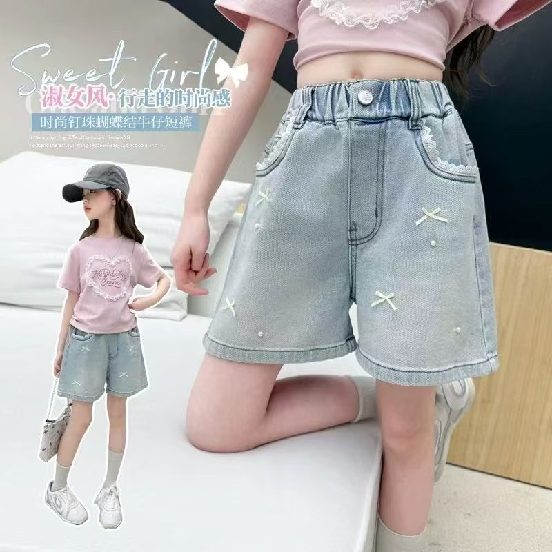 女童裤子夏季2025新款洋气儿童五分裤薄款女大童夏装牛仔短裤宽松