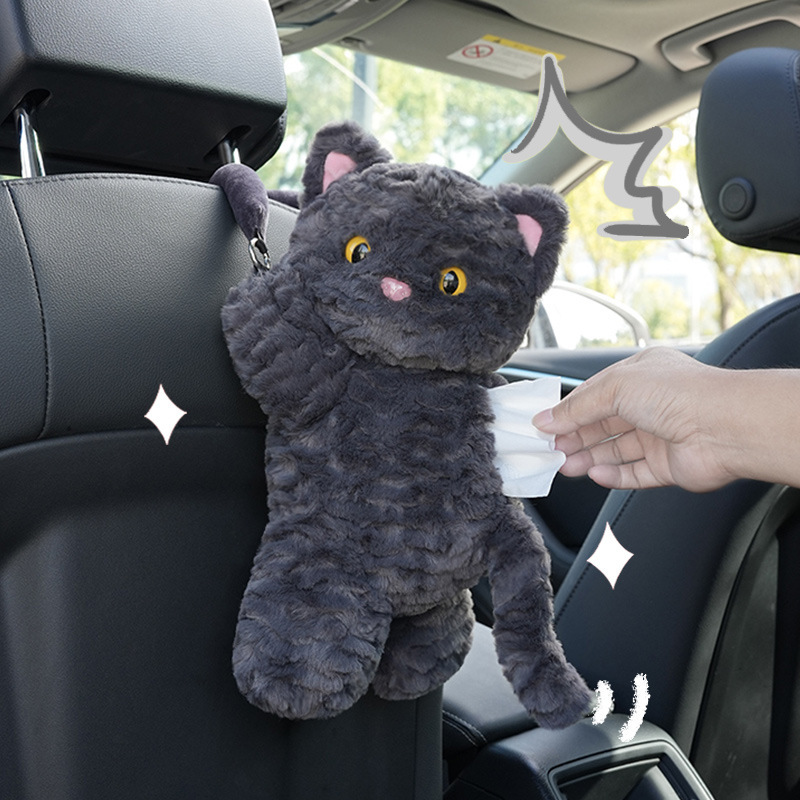 車のティッシュの箱の漫画の猫のぬいぐるみのぬいぐるみの掛け式の引き出し箱のかわいい自動車のシートの背中のティッシュは袋を掛けます。|undefined