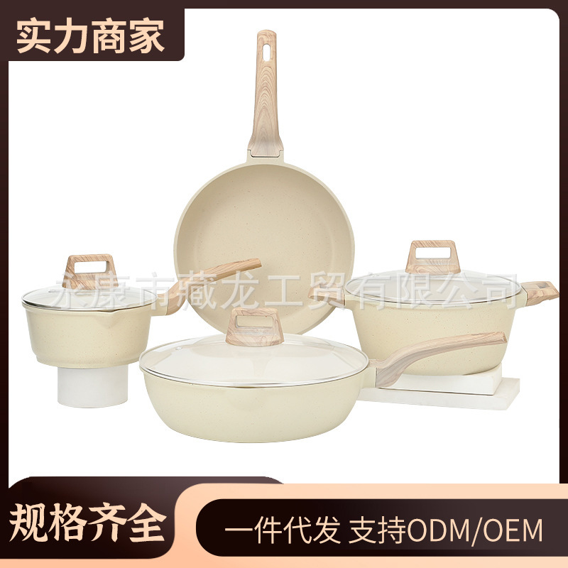 国境を越えて麦飯石を採集して鍋の贈り物のフライパンのかまどの通用のアルミニウム合金の鍋のセットの卸売りをしません。|undefined