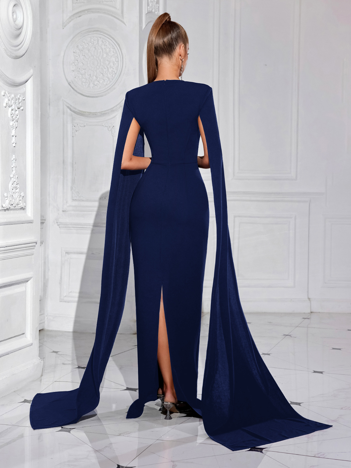 Vestido de noche con costuras de diamantes con cuello de una línea sexy transfronterizo europeo y americano