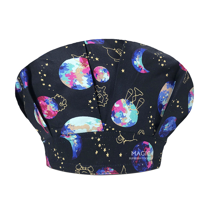 Sombrero de enfermera mujer chef cocinando cocina a prueba de aceite a prueba de humo pérdida de cabello sombrero esponjoso sombrero impreso puntera sombrero de trabajo ajuste elástico