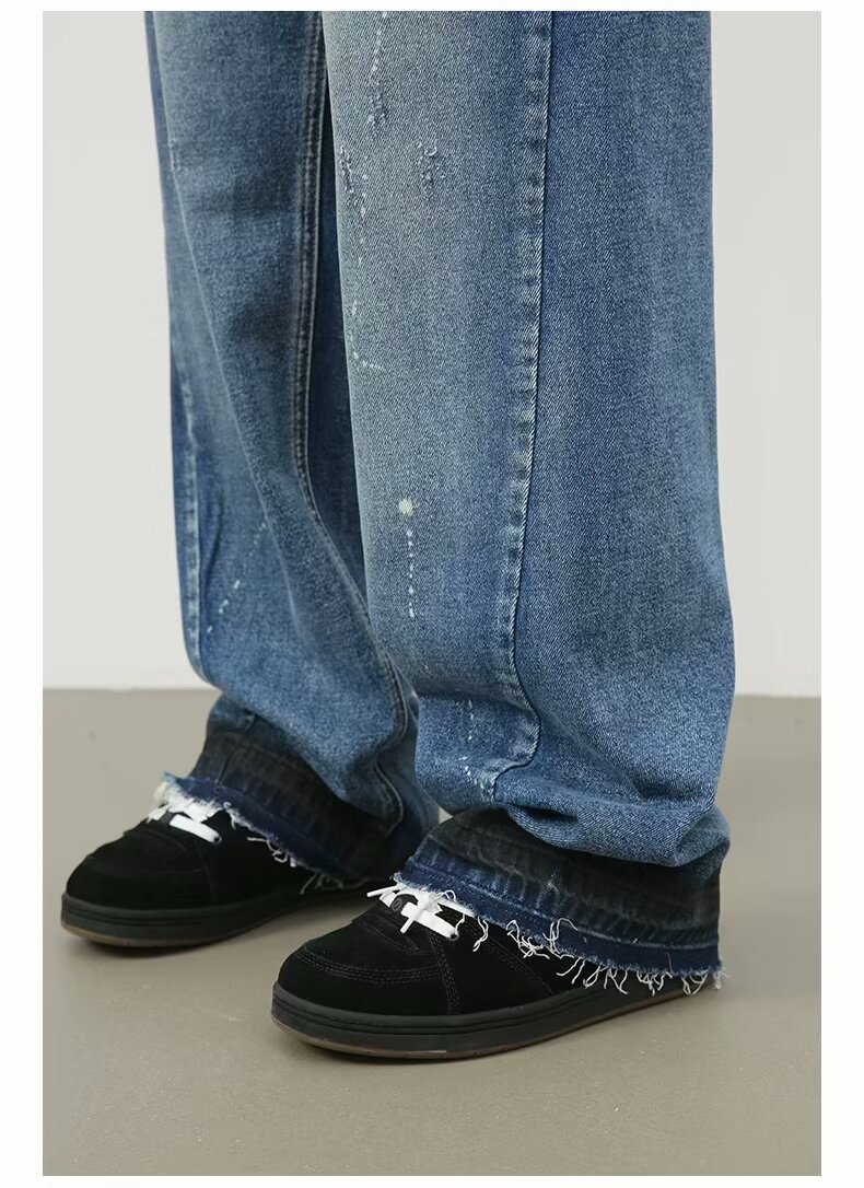 Men's Oversized Relaxed Fit Jeans Streetwear Splatter Wash Vintage Blue Paint Effect Denim (XS-3XL)_mkmklike.com