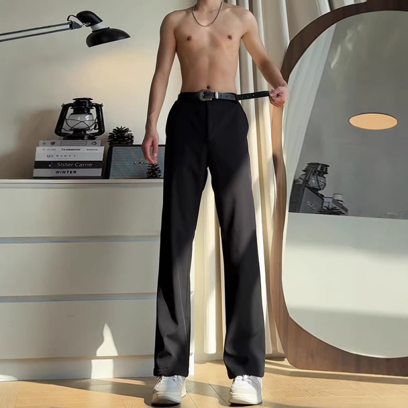 Autumn and Winter Cleanfit Curved Hem Trousers for Men, Black, Tall Size, Extended Length, Drapey, High-End Feel, Casual Straight-Leg Pants