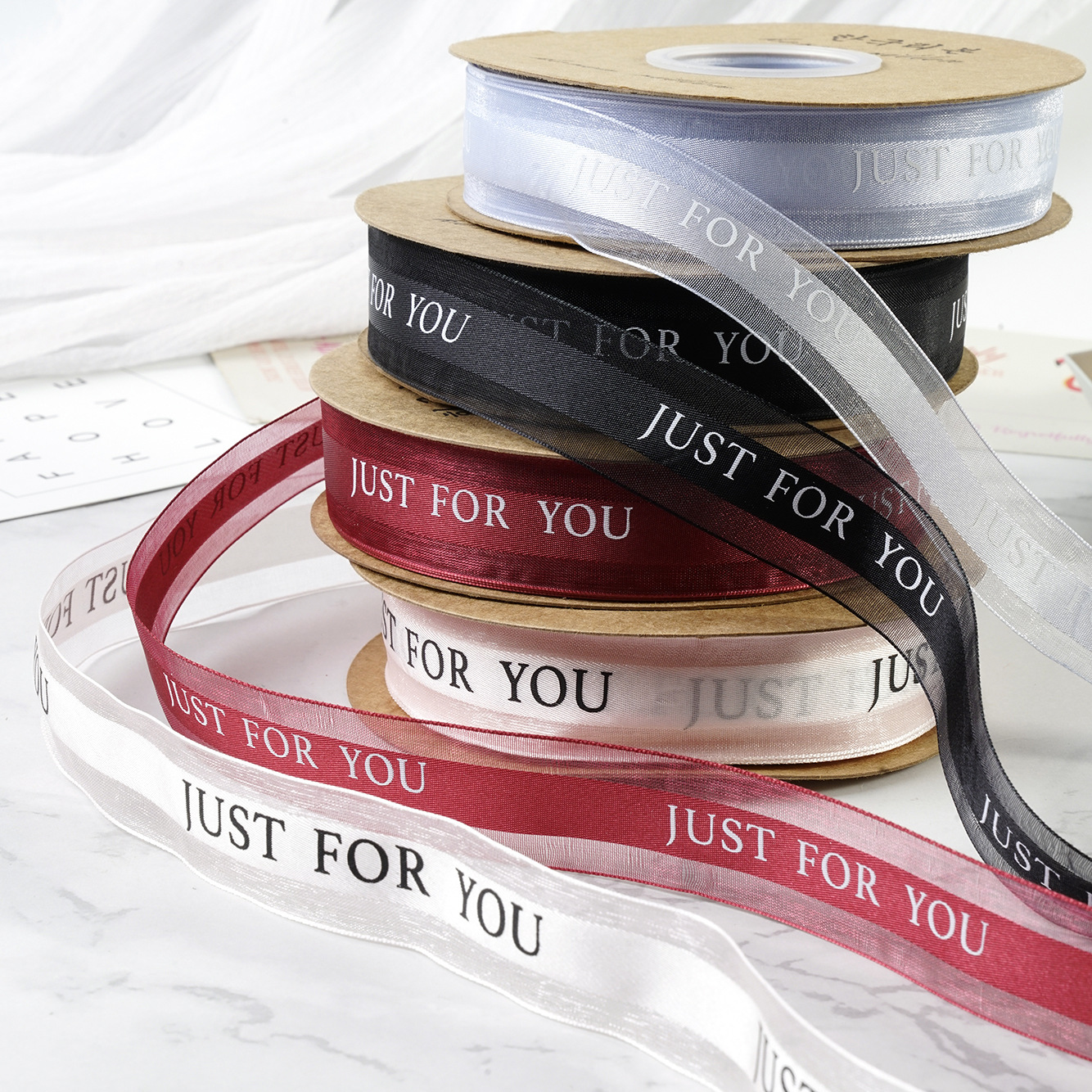 2.5cm英文字母丝带花艺缎带手工diy蝴蝶结花束雪纱韩国边网纱韩式