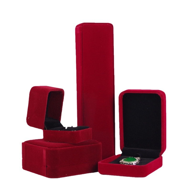 Joyero de terciopelo rojo, joyero de esquina redondeada, caja de collar de franela, pulsera de joyería, caja de pulsera, caja de embalaje de joyería al por mayor