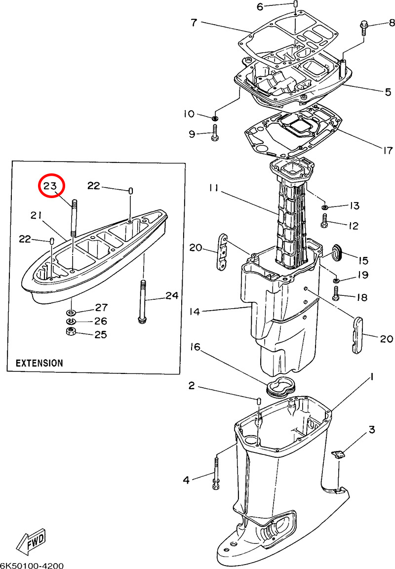 23)翟墨DEMONS舷外机船外挂橡皮艇冲锋舟接座双头螺柱90116-10M31