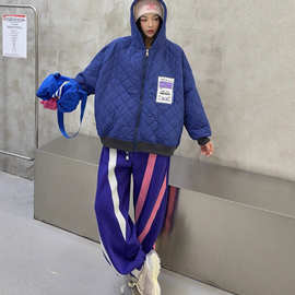 套装加绒棉服加厚卫裤女2025冬季新款韩版宽松时尚拼接休闲两件套