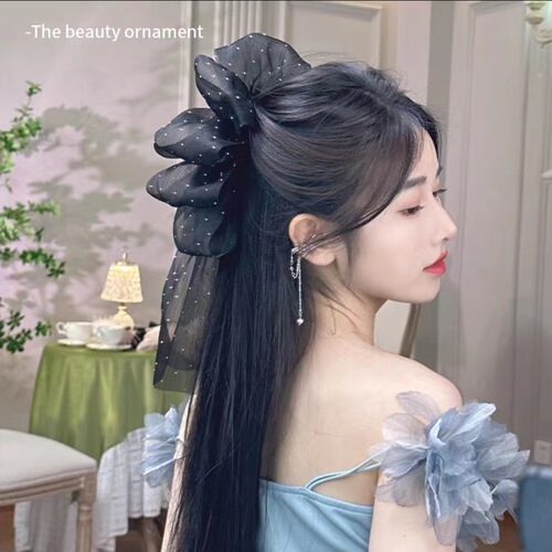 Forest style streamers, mesh bows, marshmallow clips, half-tied hair clips for women on the back of the head, temperament shark clip headwear