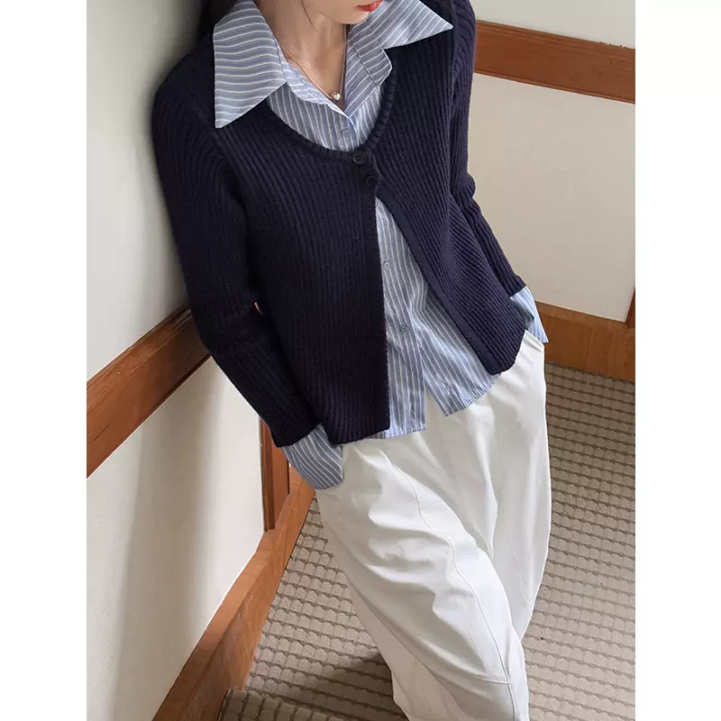 橘芷韩系设计感显瘦假两件针织衫女新款时尚洋气上衣5521