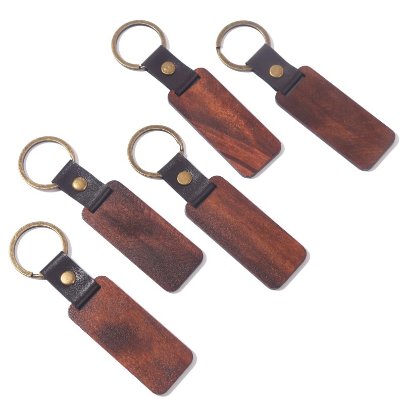 Pastoral Style Pastoral Solid Color Pu Leather Wood Women's Keychain