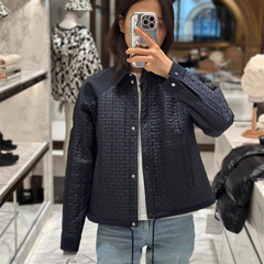 25秋冬新款南油高定Mon简约休闲百搭几何衍线压纹翻领棉服外套