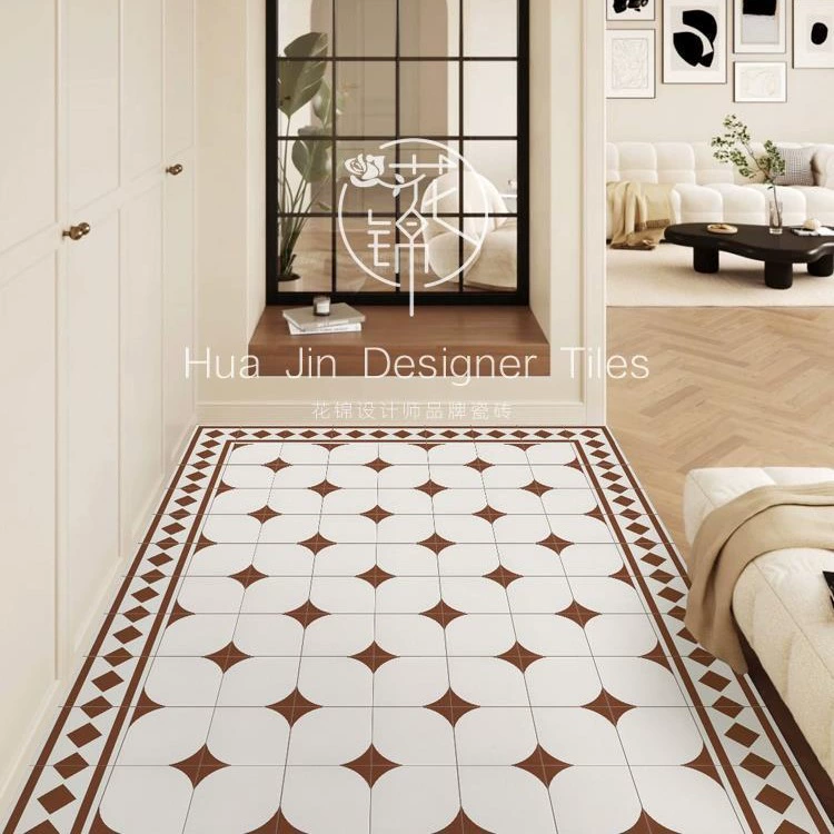 Плитка в античном стиле Yizheng, французская ретро-плитка темно-красного цвета для кухни, ванной, балкона, входа, нескользящая, износостойкая, мелкая напольная плитка