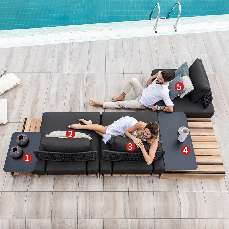 Sofá de ratán de teca al aire libre, patio, balcón al aire libre, jardín, ocio, hotel, muebles creativos de madera maciza