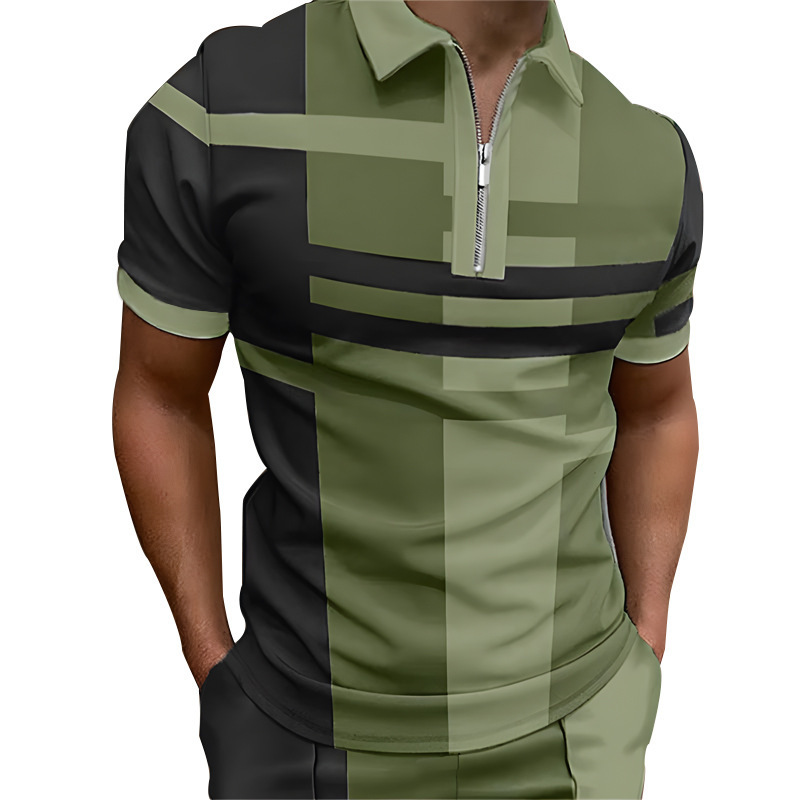 In-Stock Cross-Border New Fashion Men's Short-Sleeve Striped Color-Blocked Polo Shirt