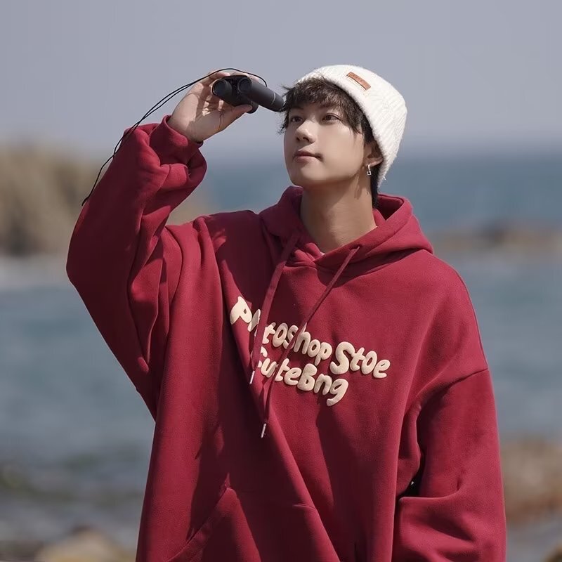 Autumn and Winter fleece-lined Hooded Sweatshirt Men's New Fashionable Brand Retro Loose Top Couple's Jacket Men's and Women's Fashionable Autumn and Winter fleece-lined Hooded Sweatshirt Men's New Fashionable Brand Retro Loose Top Couple's Jacket Men's and Women's Fashionable
