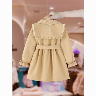 [Store Hot Sale] Girls' Outwear Pearl Collar Lace-Up Windbreaker 2025 New Kidsren's Clothing Fashionable Little Girl Spring
