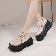 真皮8.5cm厚底鞋 回古2024年春夏新款浅口一字带休闲四季单鞋子女