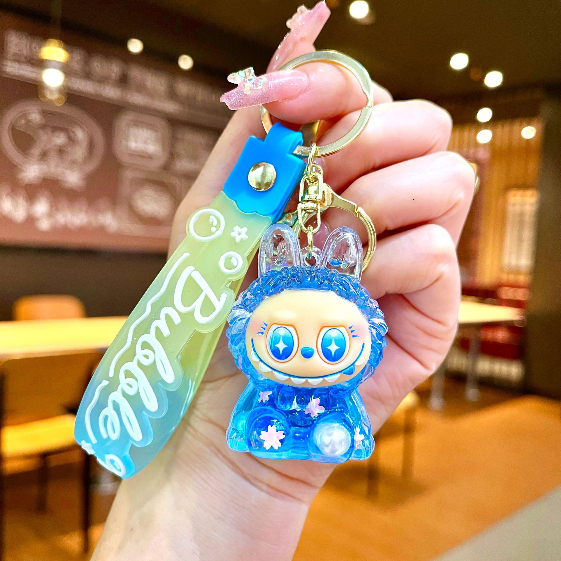 Red red acrílico tela pequeña arena flotante llavero lindo muñeca caja ciega adornos bolsos colgantes regalo llavero