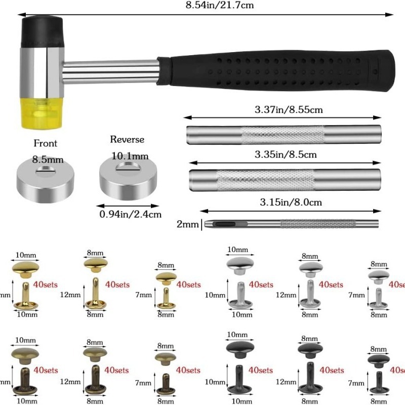 240/360/480 sets de remaches de doble cara 3 colores 4 tamaños incluyendo herramientas de martillo caja de avión traje accesorios de cuero Cruz