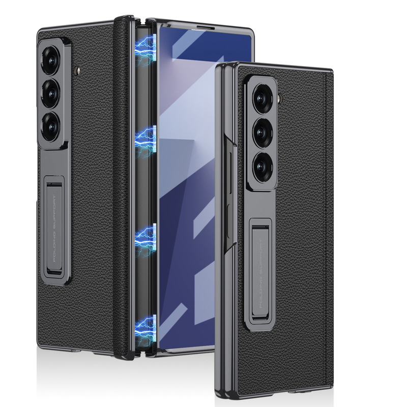 Samsung Z Fold7 携帯電話ケース、電気メッキブラケット、プレーンレザー磁気ヒンジ、ビジネス落下防止保護カバー、クロスボーダーに適しています。|undefined