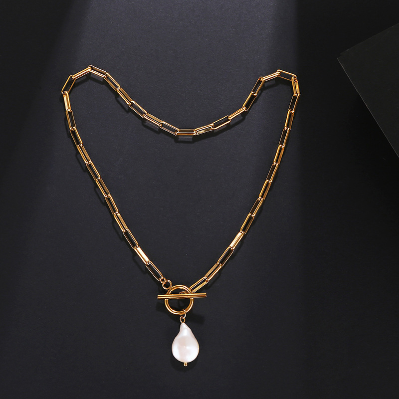Lady Water Droplets Stainless Steel Freshwater Pearl Plating Pendant Necklace display picture 5