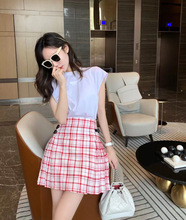 深圳南油高端原單D家夏季新品時髦減齡百搭款對格工藝壓褶半身裙