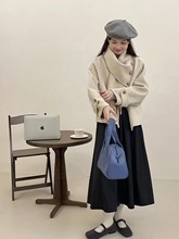 2024年新款双面羊毛大衣女围巾领可脱卸两穿小个子宽松羊毛呢外套