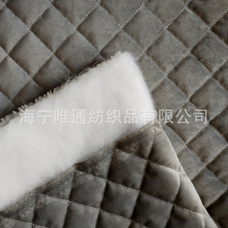 有线绗缝三层夹棉面料 3D立体绣花几何花型 抱枕床垫加厚复合面料