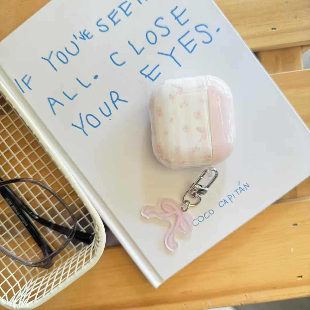 Pequeño polvo fresco a rayas de flores trituradas arco para AirPods pro auriculares cubierta inalámbrica Bluetooth Apple 1 / 2 generación