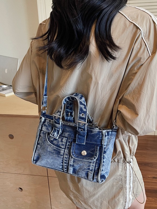 Bolso de mano de jeans retrógrado francés para mujeres nueva alta calidad de alta capacidad para hacer la vieja textura mochila de hombro