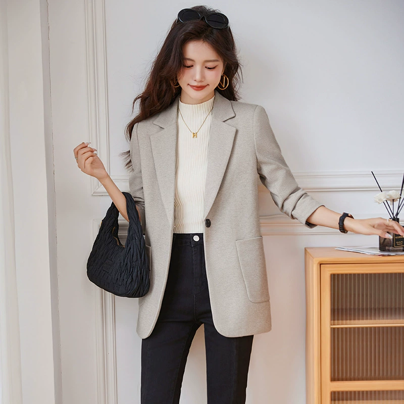 Apricot demi-season small classic suit jacket, thermal underwear for leisure, 2023 collection, for teenagers, autumn