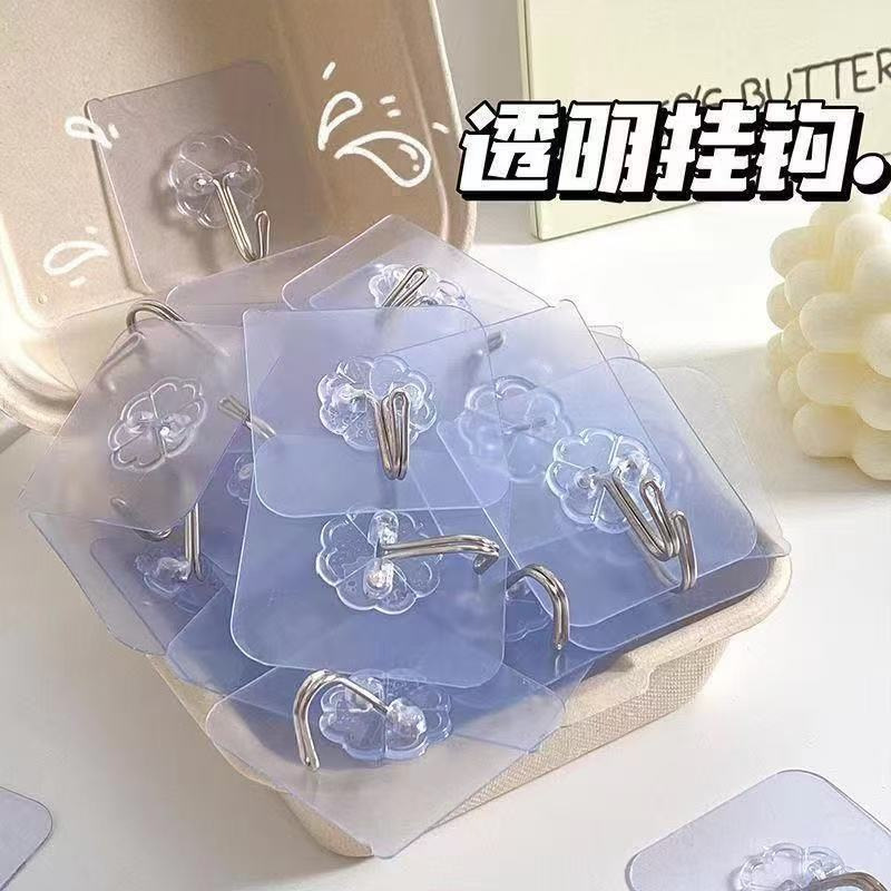 Transparent hook, no drilling required, self-adhesive hook for kitchen walls, dormitory, bathroom, and behind doors, with super strong adhesion Transparent hook, no drilling required, self-adhesive hook for kitchen walls, dormitory, bathroom, and behind doors, with super strong adhesion