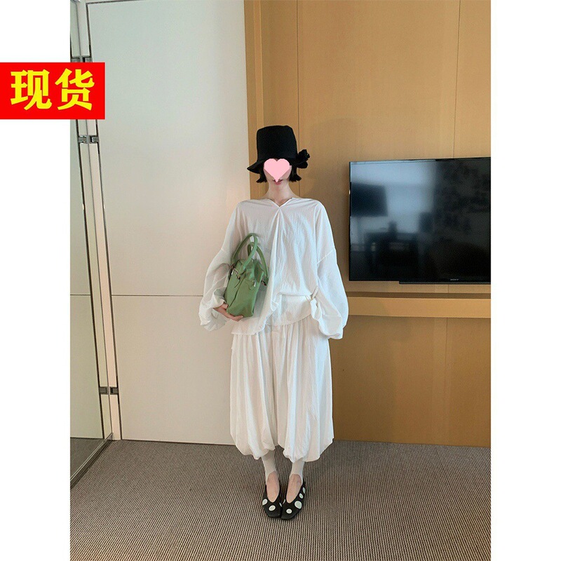 In Stock Mona Cotton Candy Set Lazy Flower Bud Shirt (with Belt Included) Stylish Casual Loose Lantern Pants In Stock Mona Cotton Candy Set Lazy Flower Bud Shirt (with Belt Included) Stylish Casual Loose Lantern Pants